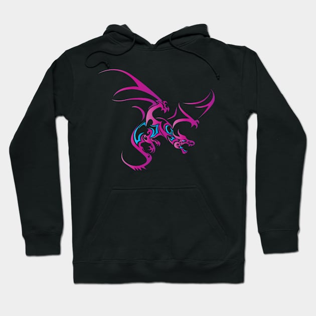 Flying Dragon in Tattoo/Tribal Style, Pink Hoodie by Designs by Darrin